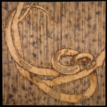 SNAKE_4_panel-carved_torched_wood_w_encaustic_wax__30x30_