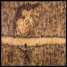 WOODPECKER-carved_torched_wood_w_encaustic_wax__30x30_